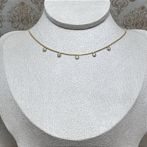 Colar 5 Zircônias Semijoia Ouro