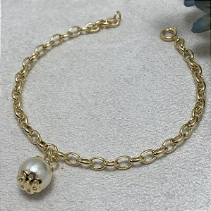 Pulseira Pérola Flor Semijoia Ouro