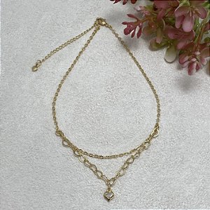 Tornozeleira Dupla Coração Semijoia Ouro