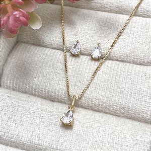 Conjunto Gotinha Ponto de Luz Semijoia Ouro