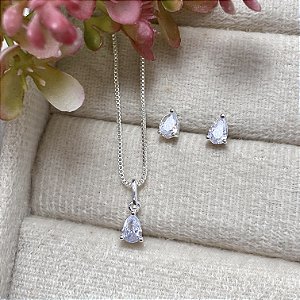 Conjunto Gotinha Ponto de Luz Semijoia Prata