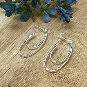 Brinco Argola Oval Dupla Semijoia Prata