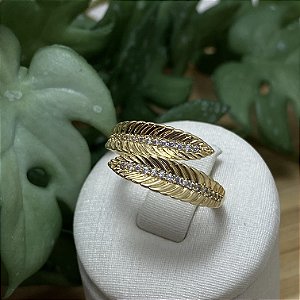 Anel 2 Folhas Semijoia Ouro