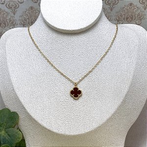 Colar 1 Trevo Marrom Semijoia Ouro