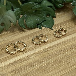 Trio de Argolinhas Bolinhas Semijoia Ouro