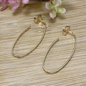 Brinco Meia Argola Oval Semijoia Ouro