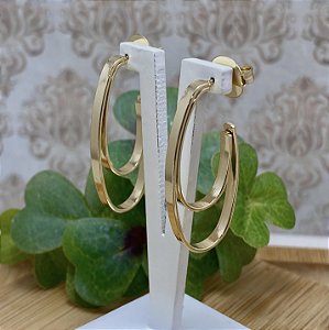 Brinco Argola Oval Dupla Semijoia Ouro