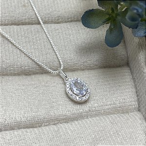 Colar Oval Moldura Semijoia Prata