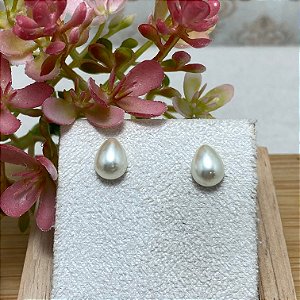 Brinco Pérola Gota M Semijoia Ouro