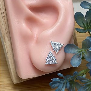 Brinco Triângulo Duplo Semijoia Prata