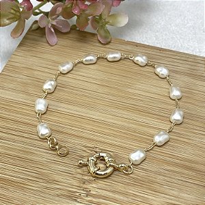 Pulseira Pérola Barroca Semijoia Ouro