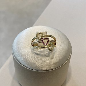 Anel 3 Corações Red Semijoia Ouro