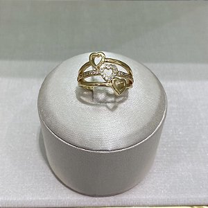 Anel 3 Corações Semijoia Ouro