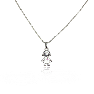 Colar Menina Ponto Vermelho Semijoia Prata