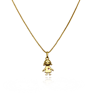 Colar Menina Ponto Vermelho Semijoia Ouro