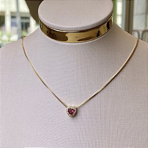 Colar Coração Caixa Alta Rubi Semijoia Ouro