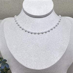 Colar Choker Mini Pérolas Semijoia Prata