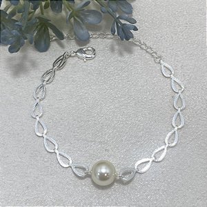 Pulseira Gotas c/ Pérola Única Semijoia Prata