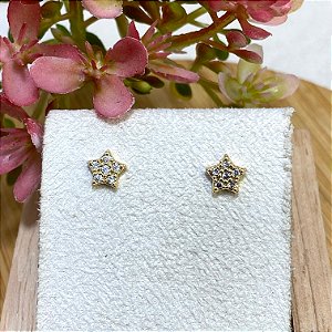 Brinco Estrelinha Cravejada Semijoia Ouro
