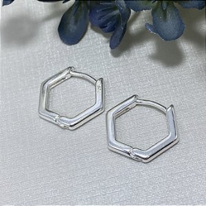 Brinco Argolinha Lisa Hexágono 1.3 Semijoia Prata