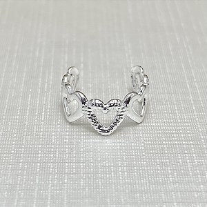 Brinco Falso Piercing 5 Corações Vazados Semijoia Prata