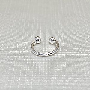Brinco Falso Piercing Liso c/ Bolinhas Semijoia Prata