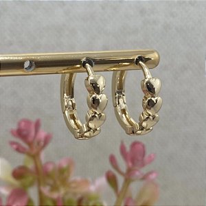 Brinco Argolinha Corações 1.5 Semijoia Ouro