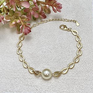 Pulseira Gotas c/ Pérola Única Semijoia Ouro