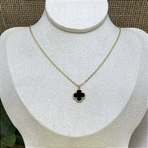 Colar Elinhos 1 Trevo Black Semijoia Ouro
