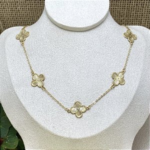 Colar 5 Trevos Frisados Semijoia Ouro