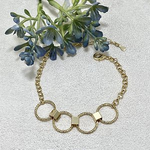 Pulseira 4 Elos Frisados Semijoia Ouro