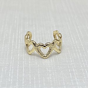 Brinco Falso Piercing 5 Corações Vazados Semijoia Ouro