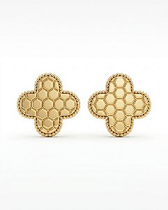 Brinco Trevo Colméia Semijoia Ouro