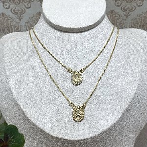 Colar Escapulário Oval Cravejdo Semijoia Ouro