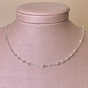 Colar Choker Bolinhas 5x1 Semijoia Prata