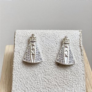 Brinco Nossa Senhora Cravejada Semijoia Prata