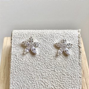 Brinco Flor Navete Mix Semijoia Prata