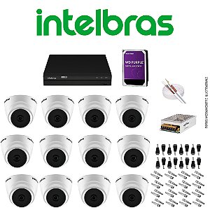 KIT CFTV Intelbras 16CH Full HD FHD 16xCamera 30Mts FHD 32xBNC 16xP4 1x10A 1x3TB Surveillance 1x100mts Coaxial 4mm KITCFTV16CNFHD