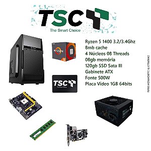Desktop TSC GOV103 AMD Ryzen 5 1400 A320 8GB 2400Mhz Dissipador 120GB STIII SSD 500W