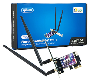 Placa rede wifi6 sem fio Knup T136 2A 574/1200Mbps AX1800 Triband Bluetooth 5.2 pci-e low profile