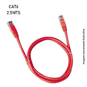 Patch cord Cat6 2.5mt Plus Cable PC-ETHU6U25RD vermelho