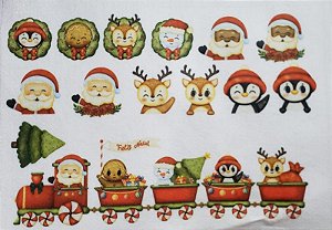 Estampa para Fecha Treco/ porta guardanapo 6cm- Feliz Natal Papai Noel no trenzinho