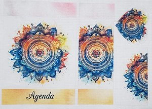 Agenda, estojo, marca pagina e chaveiro - Mandala Aquarela