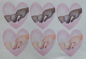Dia das Mães - Coração Mãe e bebe aquarela