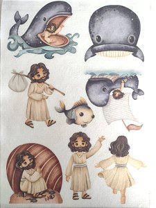 Historia biblica Jonas e a baleia - aquarela