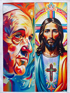 Duo de quadros O papa e Jesus