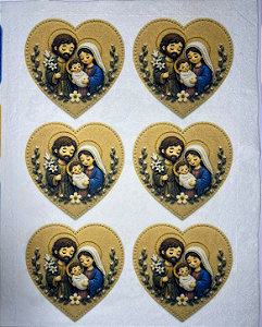 Medalha Coração Sagrada Familia Neutro "Coleção Costurados a mão" 9cm