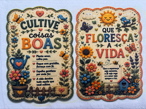 Cultive coisas boas e Que floresça a vida "Costurados a Mão"