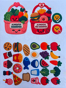 Alimentos saudaveis e não saudaveis... "Costurados a Mão"