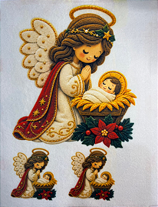 Anjo Adorando o Menino Jesus- Natal "Coleção Costurados a mão"